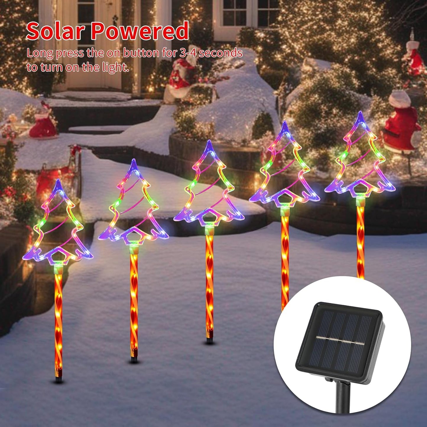 Christmas Solar Pathway Lights Outdoor Decorations， 8 Modes Xmas Tree Candy Lights Waterproof Led Garden Stake Light for Walkway Yard Lawn Porch Holiday Decor 5-Pack (Multicolor Tree, 5 Pack)