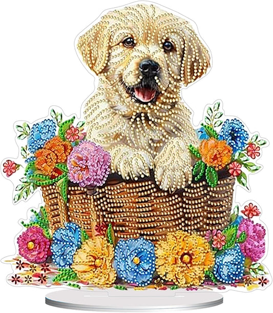 Diamond Painting Kits for Adults Beginners, 5D Full Drill Dog Crystal Art Desktop Ornament, DIY Single Sided Home Office Desk Decor, Creative Craft Gift Set with Tools