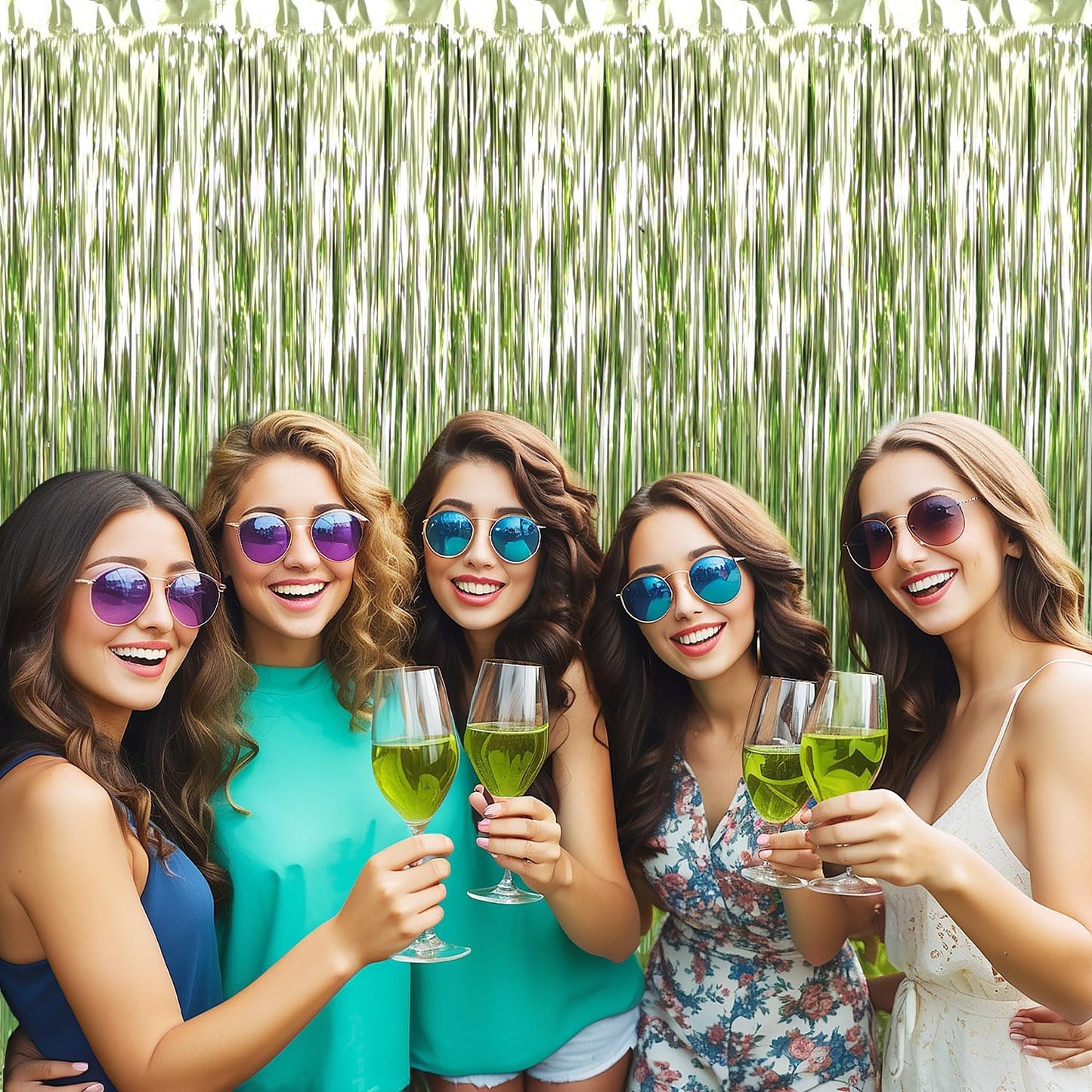 GOER 3.2 ft x 9.8 ft Metallic Tinsel Foil Fringe Curtains Party Photo Backdrop Party Streamers for Birthday,Graduation,New Year Eve Decorations Wedding Decor (3 Pcs,Sage Green)