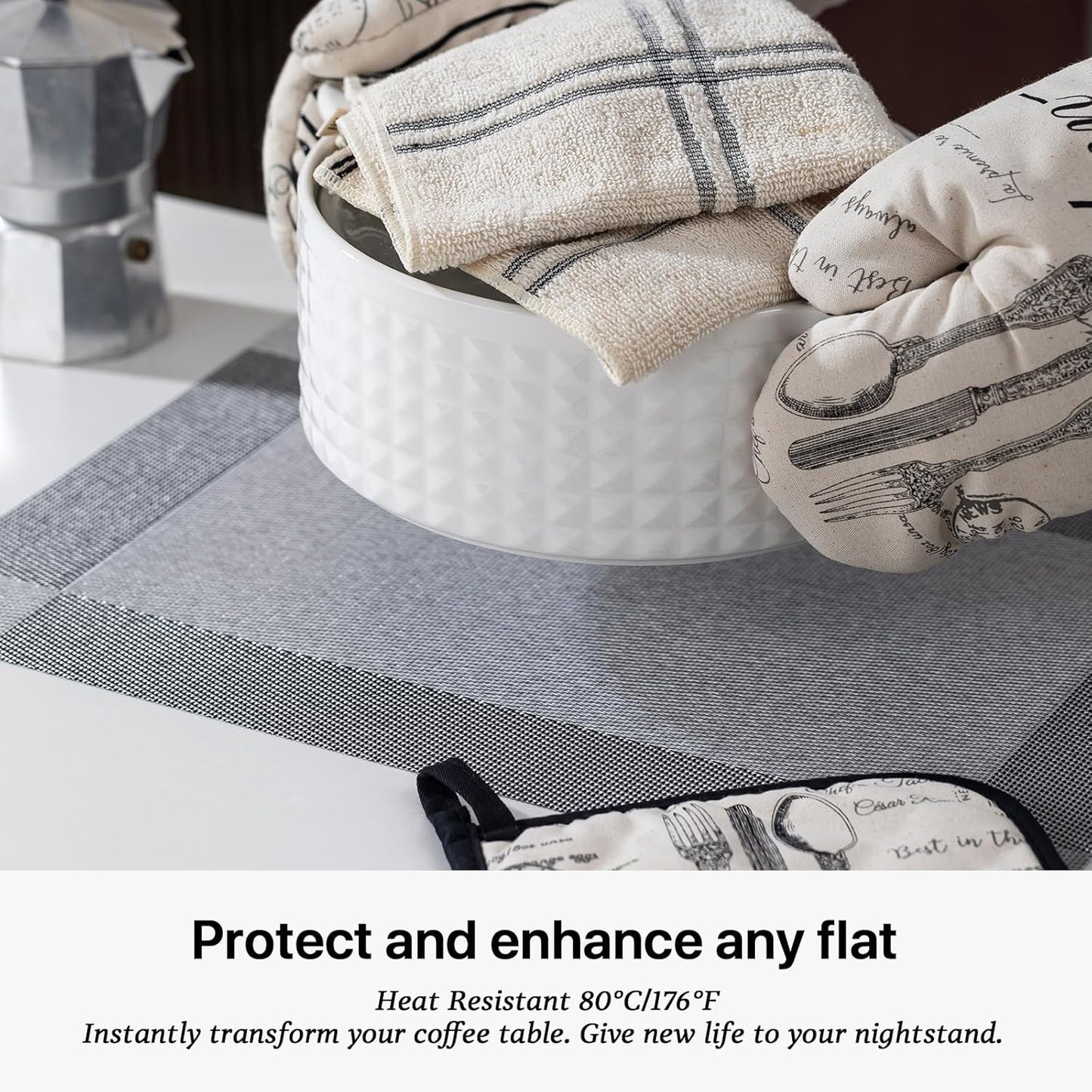 LEXMORE Placemats Set of 12 Vinyl/Plastic Woven Place Mats for Kitchen Table Indoor/Outdoor Washable Placemat Wipeable Dining Table Mats(G-Silver Cube)