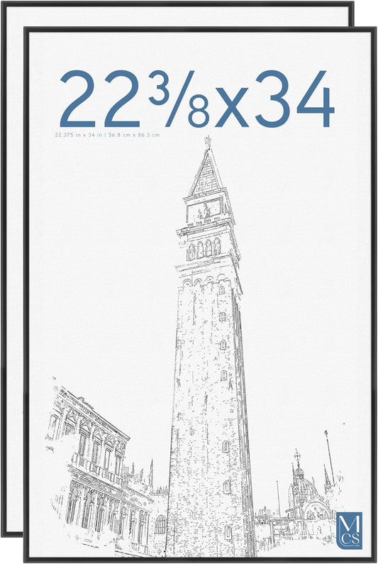 MCS Original Poster Frame 22.375x34 Black Lightweight Vertical & Horizontal Wall Hanging Large Picture Frame for Posters, Art Prints & Gallery Wall (2-Pack)