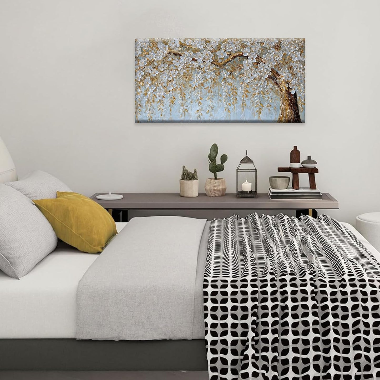 Suconvng Canvas Art Wall Decor Print Paintings Flower White Tree Wall Art Prints Decor Ready To Hang Picture For Bedroom Bathroom And Office Kitchen Home Artwork 20"×40"