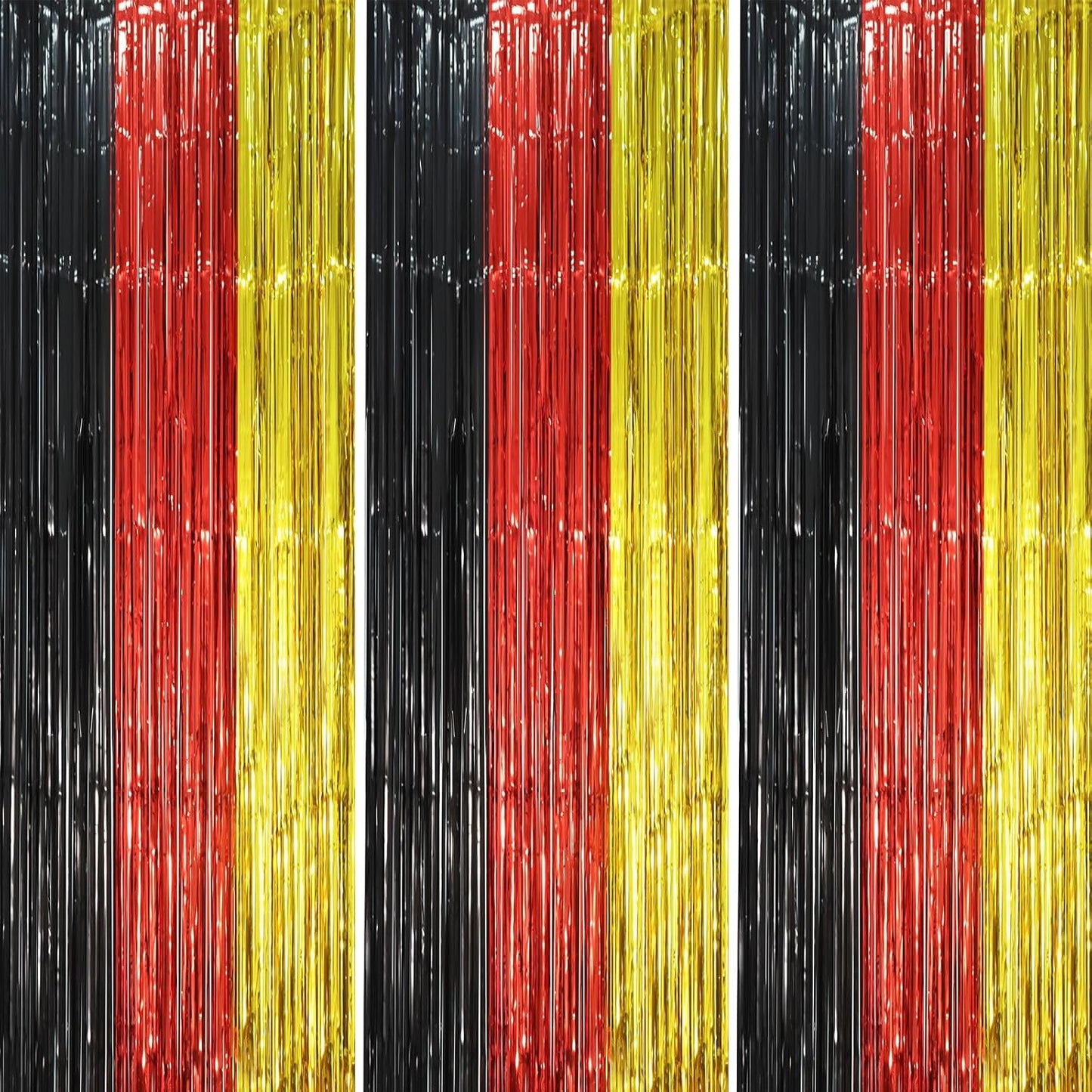 3 Pack 3.3 x 8.2 ft Red Black Gold Foil Fringe Backdrop Curtains, Tinsel Streamers Party Decorations, Fringe Backdrop, Door Shimmer for Thanksgiving Day or Birthday Party