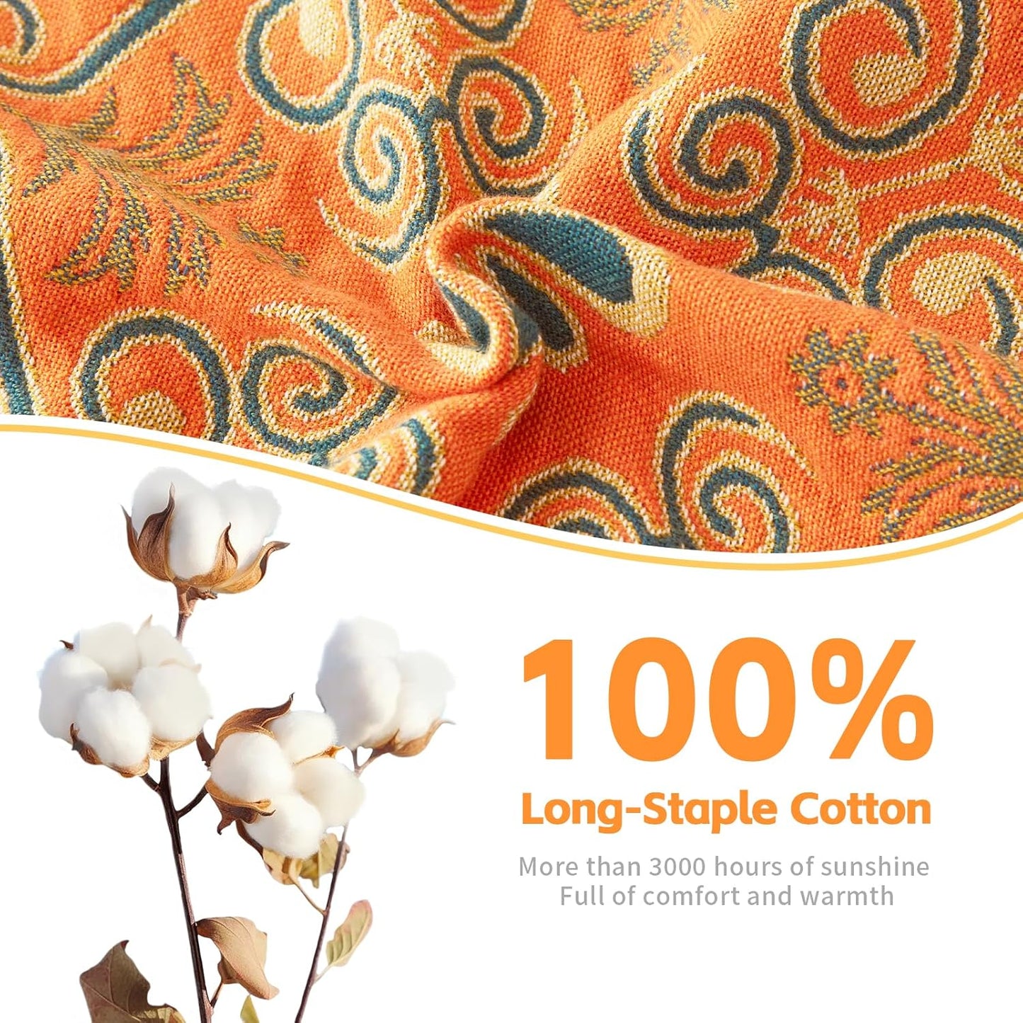 Colorful Throw Blanket 80"x90" Pure Cotton Luxury Throw Rustic Quilt Floral Pattern Home Decor Orange Blanket Lightweight Picnic Blanket(80"x90",04-Garland)