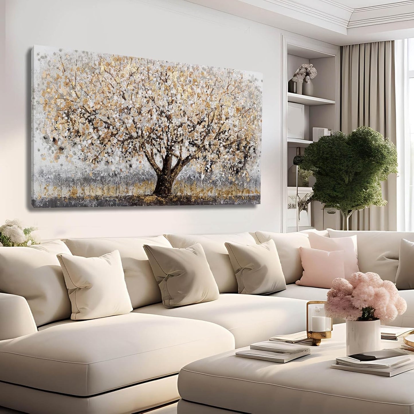 CHUDANHAO Abstract Grey Graffiti Wall Decor Big Tree Painting Gold Photo Prints Modern Canvas Art for Dining Room Bedroom 24"x48" Gallery Wall Art