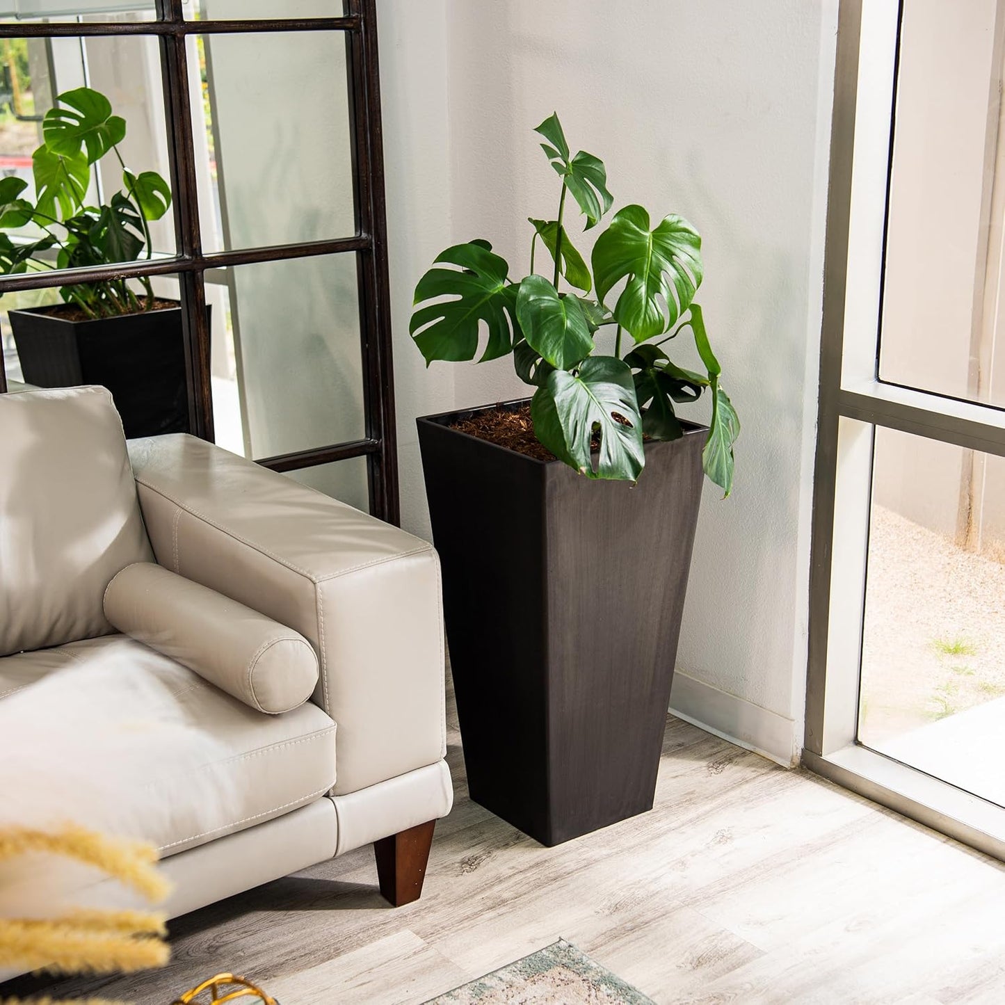 XBrand Modern 28-Inch Square Planter, Modern Tapered Planter Perfect for Indoor & Outdoor, Patio Décor, Set of 2