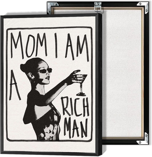 Mom I Am A Rich Man Aesthetic Retro Music Goblet Poster Feminist canvas Wall Art Vintage Bar Cart Wall Decor Preppy Dorm Decor Unique Wall Art prints painting 16x24in Framed