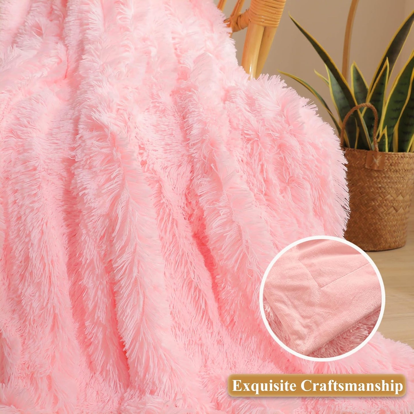 XeGe Fluffy Faux Fur Throw, Pink Luxurious 50x60 Shaggy Blanket, Warm Soft Fuzzy Couch Throw for Girls, Furry Lap Blanket for Sofa Bed Office Lightweight, Pink