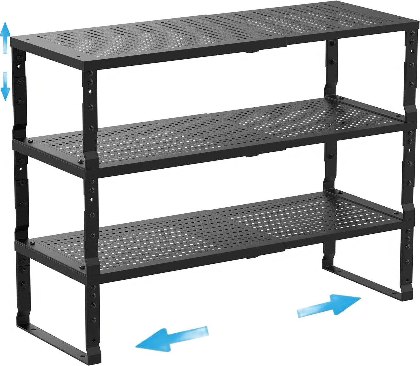 Expandable Spice Rack Kitchen Cabinet Shelf Organizer, Stackable Storage Shelves Racks, Adjustable Counter Shelving for Cabinets, Countertop, Cupboard,Pantry and More(3Packs/Black/Medium)