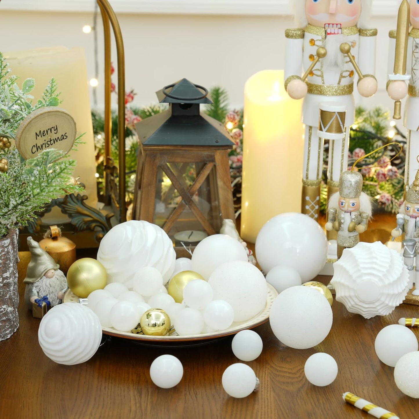 XmasExp 24ct Mini Christmas Ball Ornaments Shatterproof Christmas Ornaments Set Decorations for Xmas Tree Balls 30mm/1.18" (White)