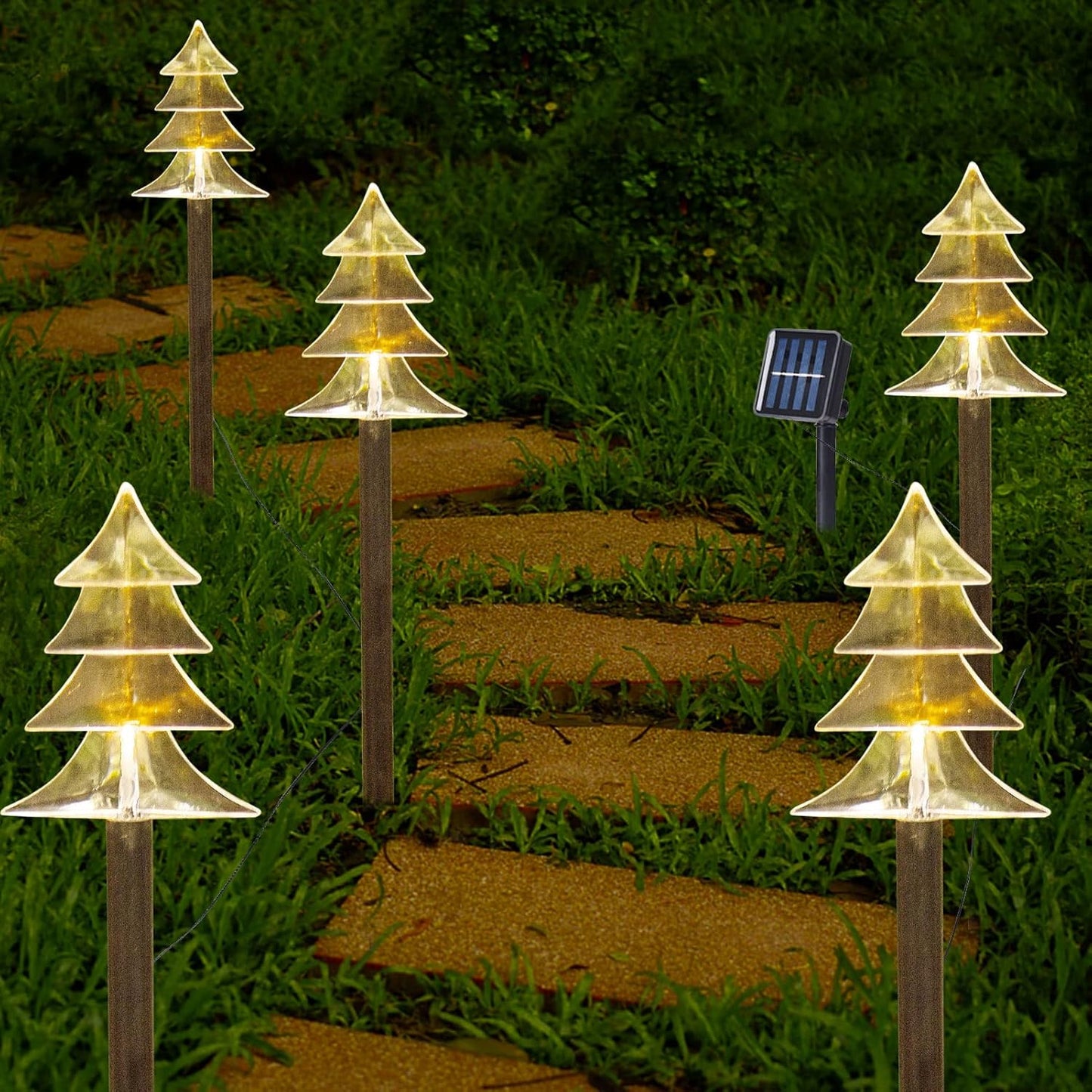 Christmas Solar Pathway Lights Outdoor Decorations，Xmas Tree Lights Waterproof Led Garden Stake Light for Walkway Yard Lawn Porch Holiday Decor 5-Pack (Small Tree, 5 Pack)