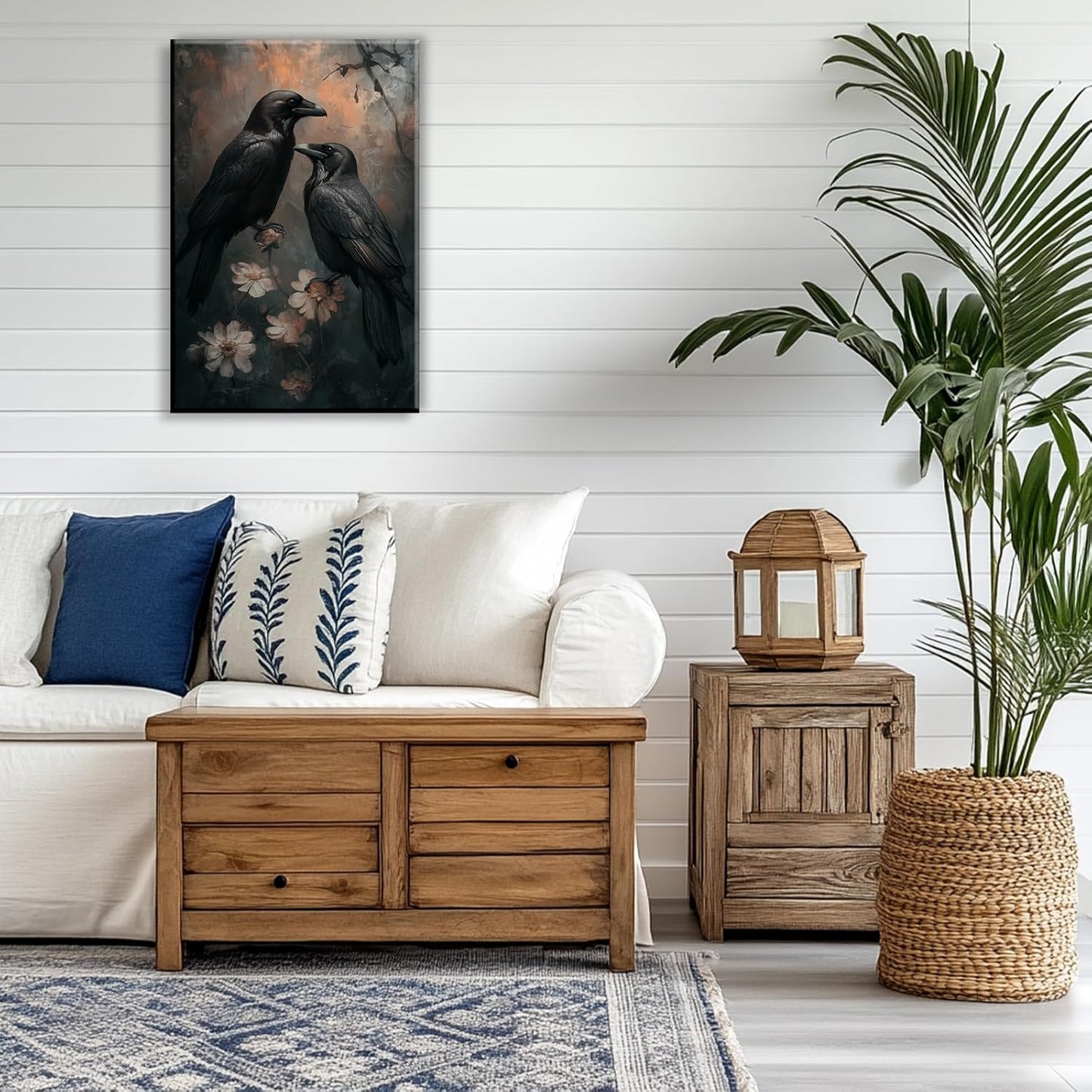 OAAPITI Birds Canvas Wall Art Black Couple Crow Picture Print Vintage Gothic Raven Artwork for Living Room Halloween Home Wall Decor(Artwork-7,16"x24")