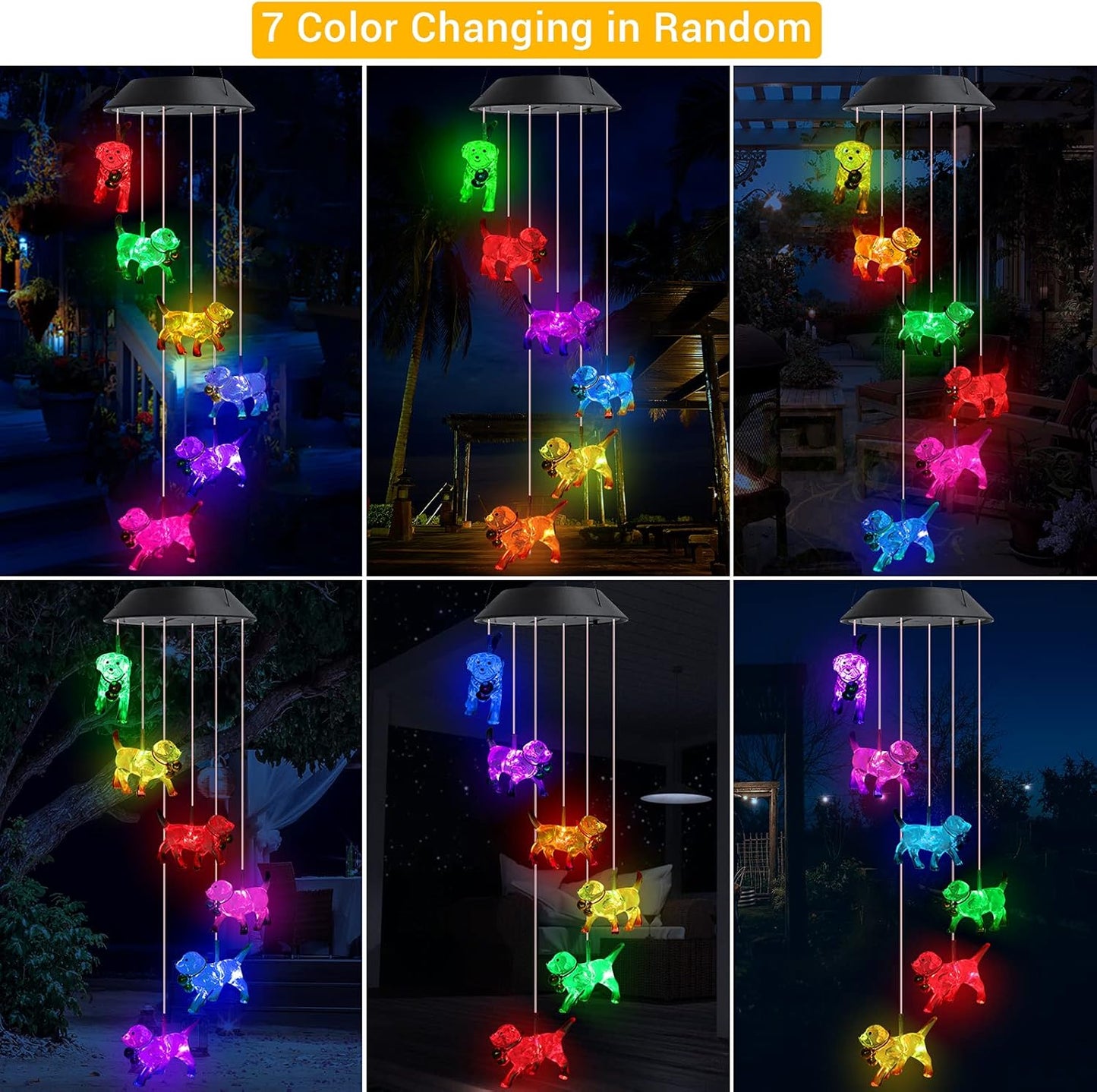Toodour Solar Wind Chime, Color Changing Wind Chimes Dog, LED Decorative Mobile, Gifts for Mom Grandma, Waterproof Outdoor Decorative Lights for Garden, Patio, Yard, Window Outdoor Decor