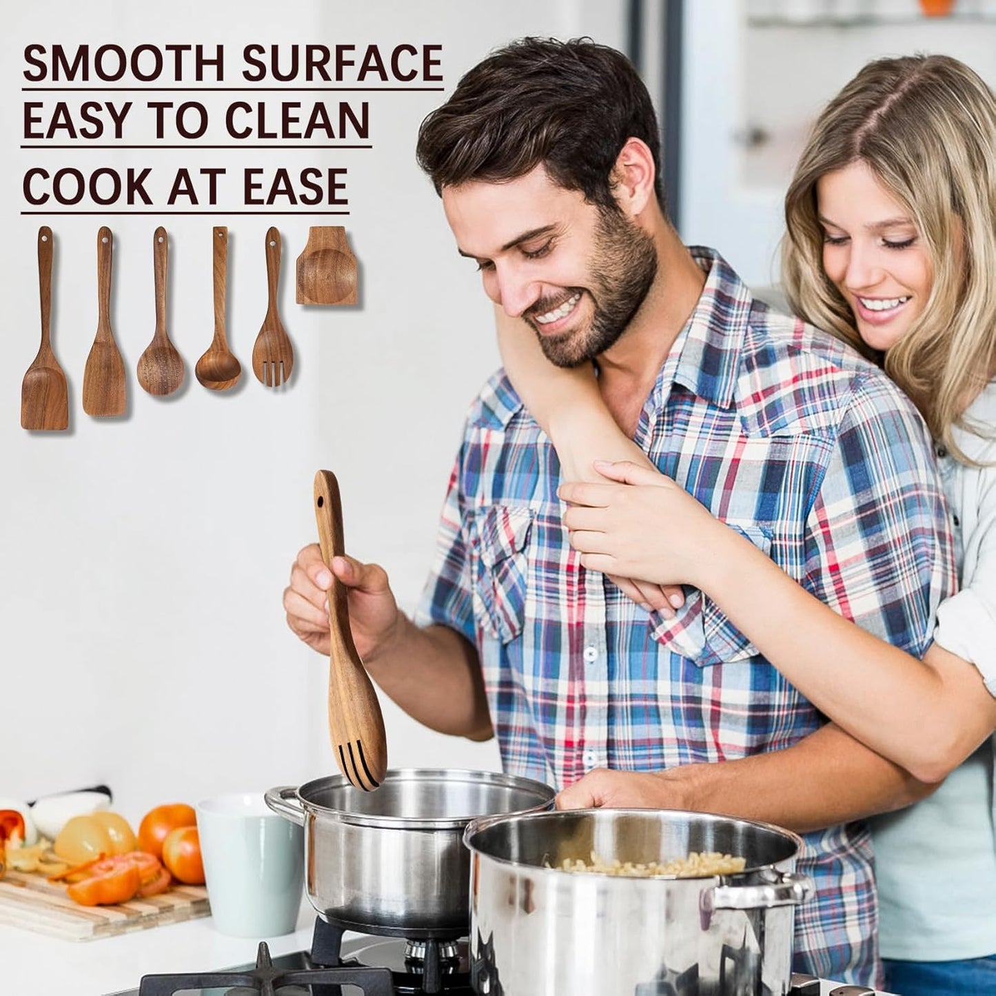 Wooden Spoons for Cooking, Nonstick Cooking Utensil Set with 5 Piece Acacia Wooden Spatulas and Spoons, as well as a Extra Whole Wood Spoon Rest, Terrific for Everyday Kitchen Tasks