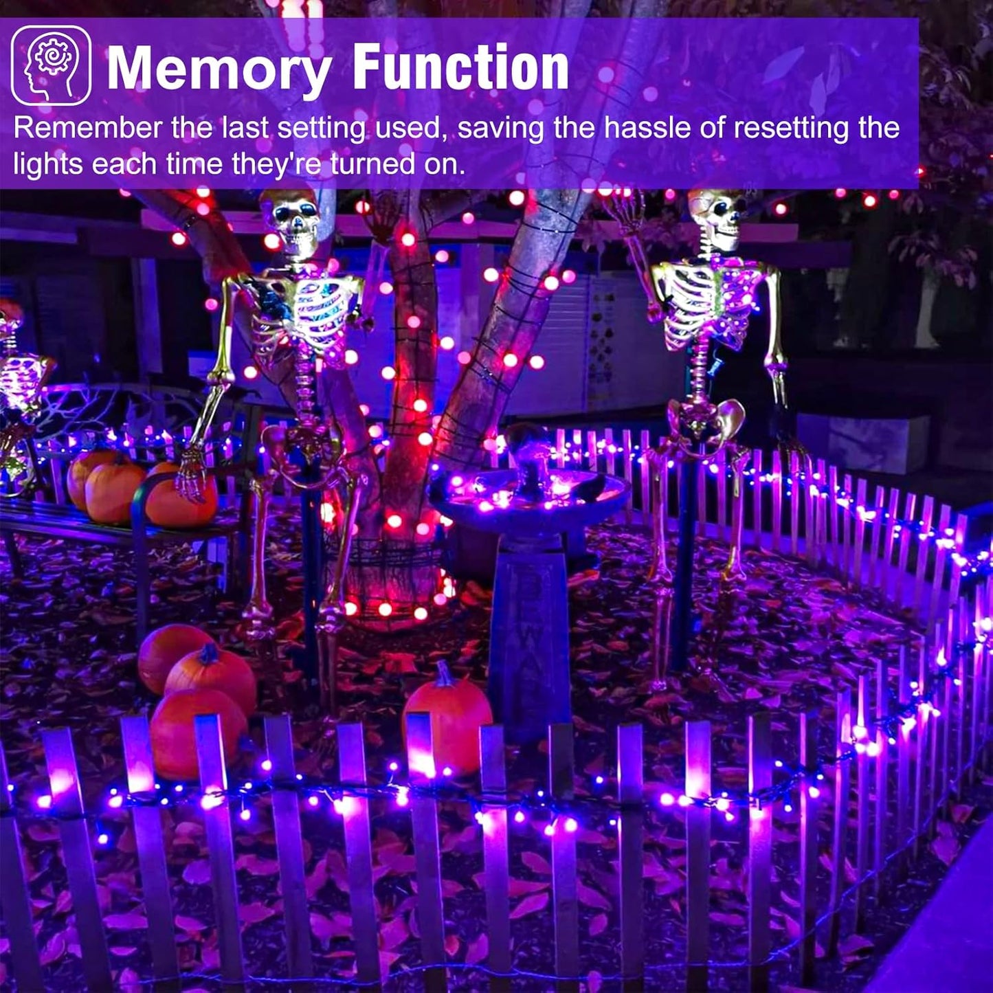 Purple Halloween Lights, 66FT 200 LED Halloween Lights Outdoor with 8 Modes Waterproof, Connectable String Light Indoor Green Wire for Tree Garden Patio Party Holiday Decorations