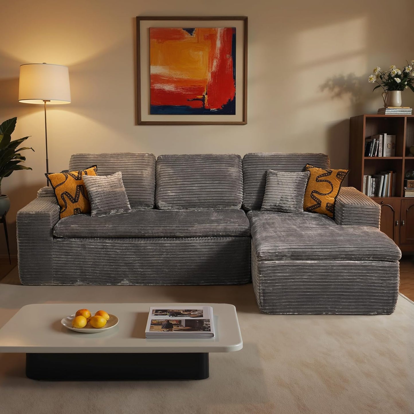 ovios 105” Modular Sectional Sofa with Thicken Seat Cushion, Cloud Couch with Deep Seat, Modern L-Shape Sofas Couches with Chaise,Upholstered Couches for Living Room Bedroom,Grey