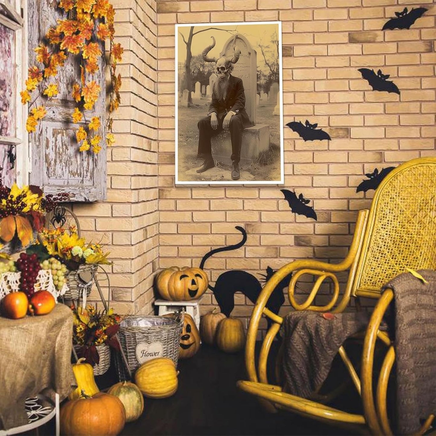 Skeleton Halloween Forest Occult Poster Vintage Spooky Canvas Wall Art Gothic Room Decor Dark Academia Bedroom Decorations Creepy Skull Prints Picture Aesthetic 24X36inch Unframed