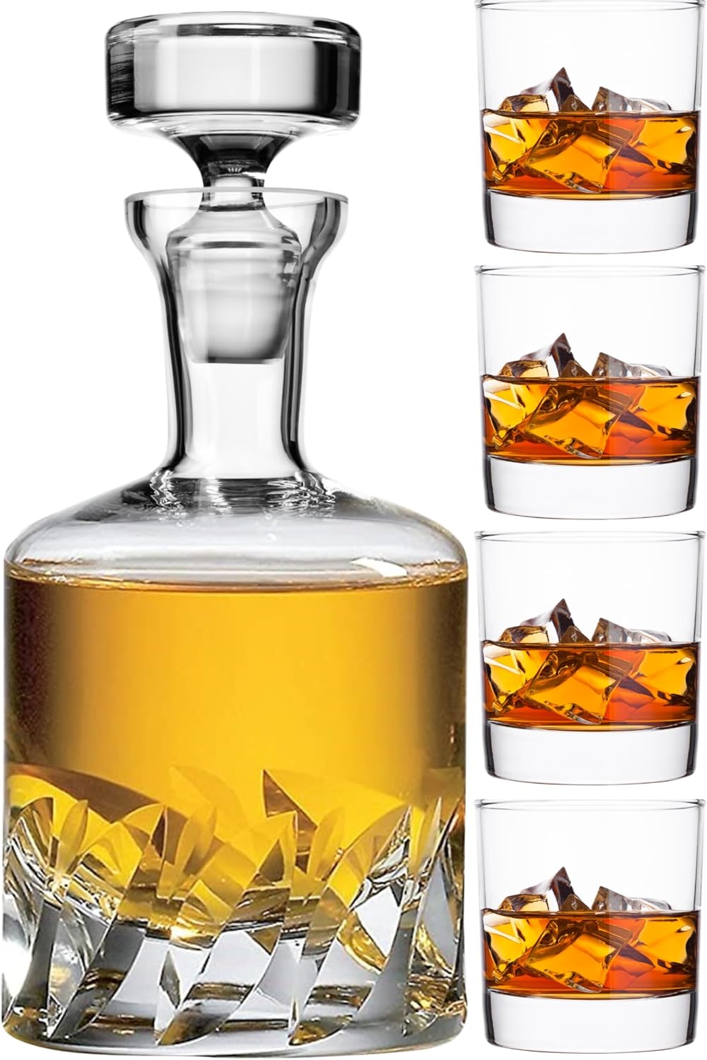 Voted Best High-End Whiskey Decanter 2024 by Food & Wine Magazine |1Hand-Blown Decanter & 4 Tumblers |Made in Europe |100% Lead-Free Crystal |Gift Box