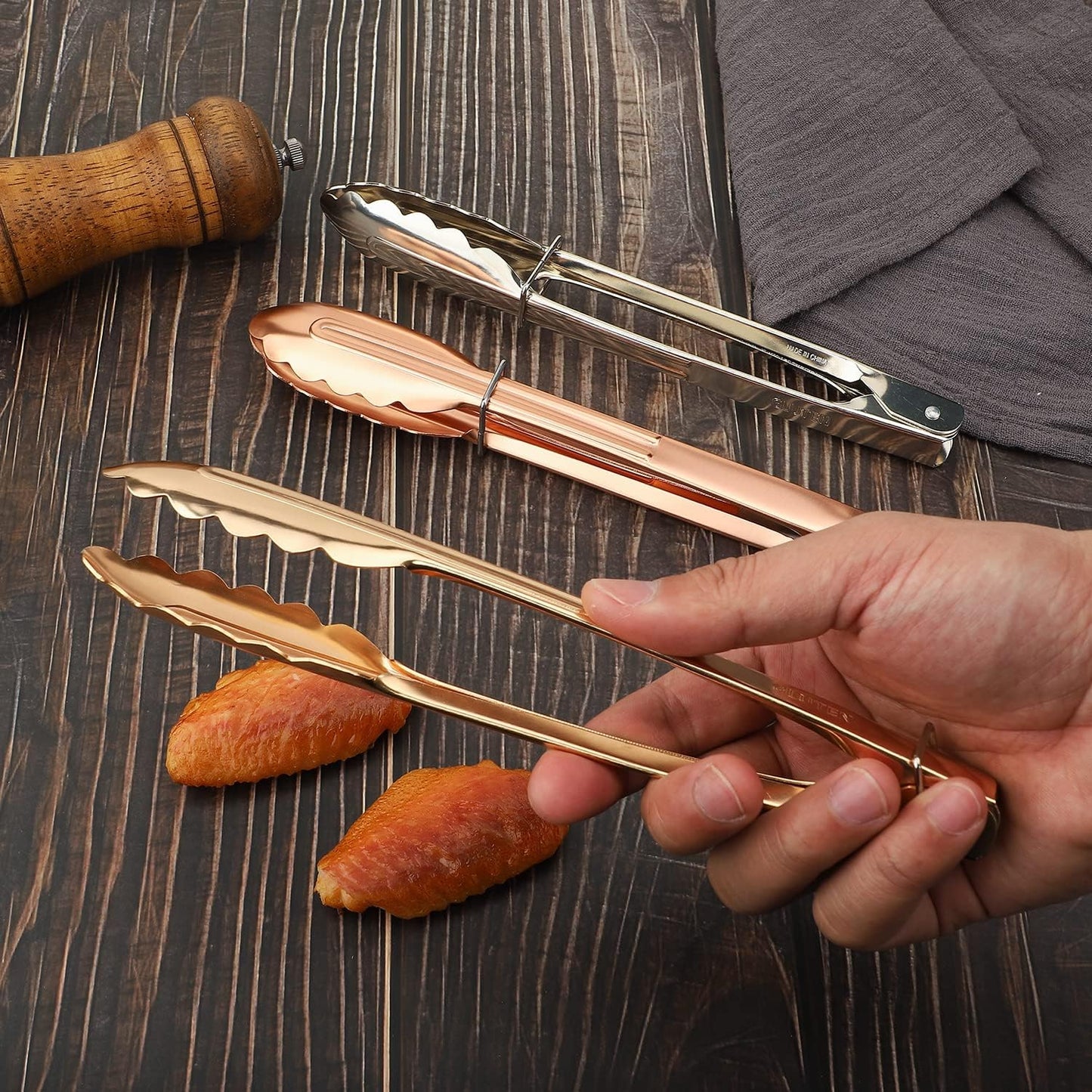 MSY BIGSUNNY 9 Inch Kitchen Food Tongs, Buffet Tongs, Serving Tongs for Cooking, Grilling, Aluminum Tongs - Set of 3 (multi color)