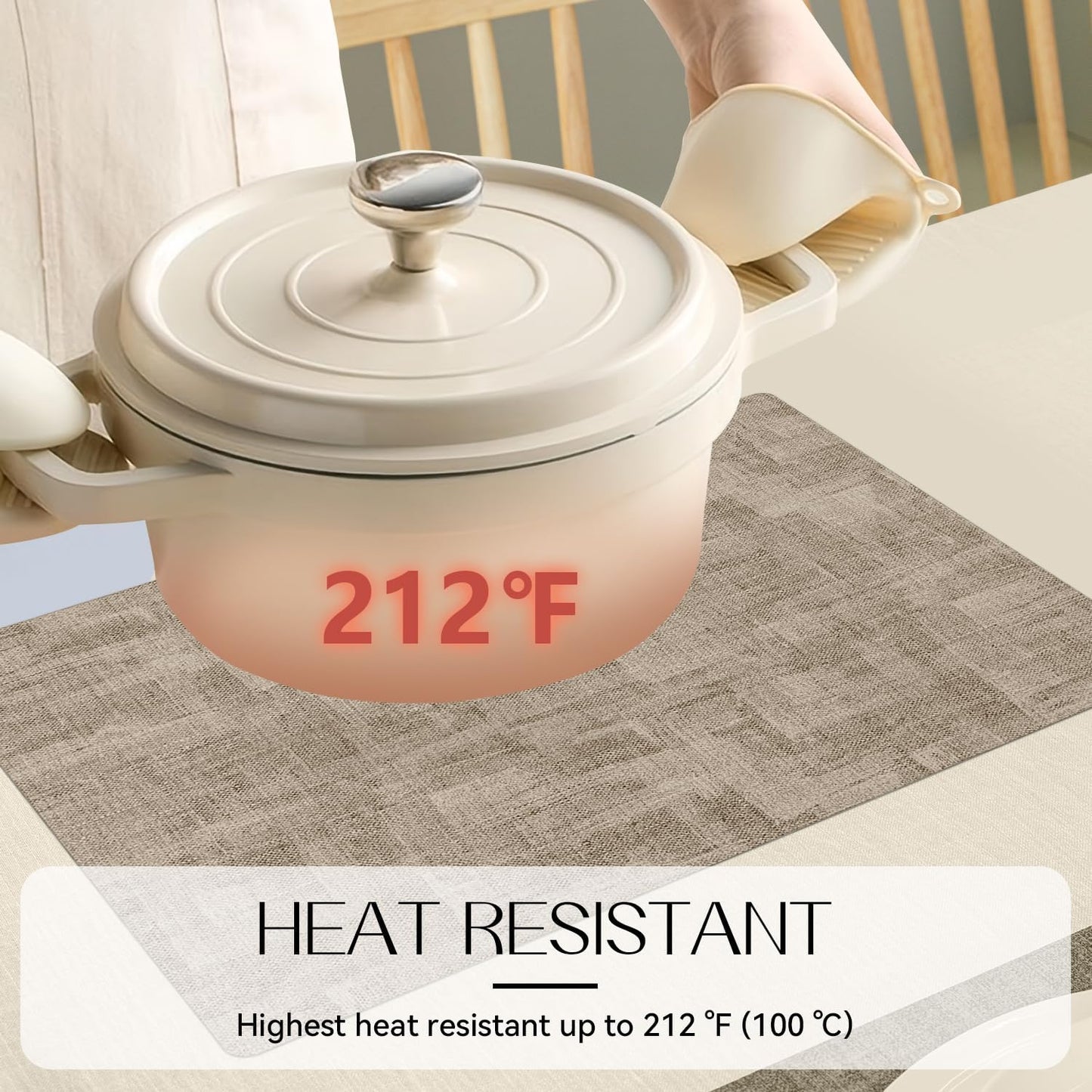 Romanstile Reversible Vinyl Placemats Set of 8, Faux Leather 100% Waterproof Oil-Proof Wipeable Place Mats, Heat Resistant Dual Sided Table Mats for Kitchen/Dining/Party (Grey Khaki, 12 x 17 Inch)