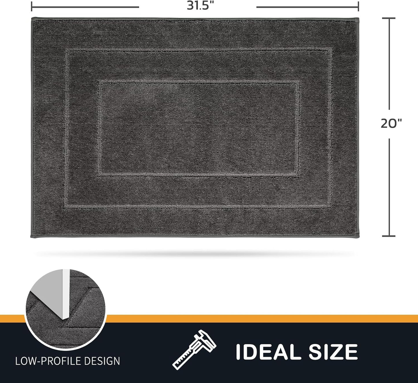 PURRUGS Dirt Trapping Door Mat 20in x 31.5in, Non-Slip/Skid Machine Washable Entryway Rug, Dog Doormat, Super Absorbent Welcome Mat for Muddy Wet Shoes and Paws, Grey