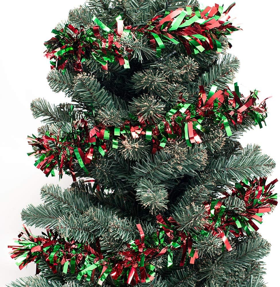 Anderson's Red & Green Metallic Tinsel Twist for Trailer Or Golf Cart, 4 inches Wide x 25 ft Long, Christmas, Birthday, New Year's Eve, Graduation and Holiday Garland Decor for Parties and Parades