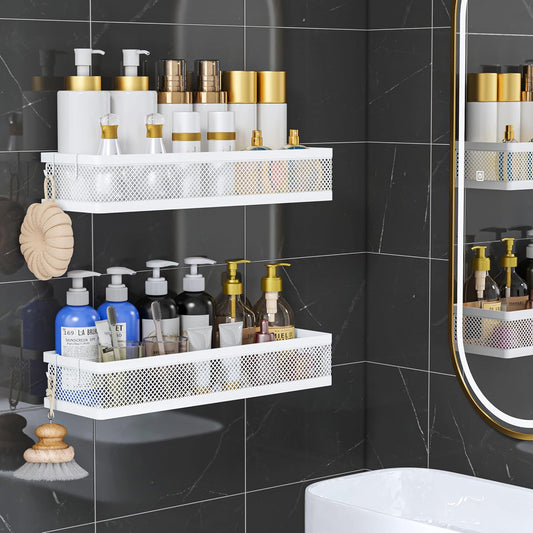 PUSDON Metal Wall Hanging Basket 2 Packs DIY Suitable for Multiple Scenes - Large White Netting