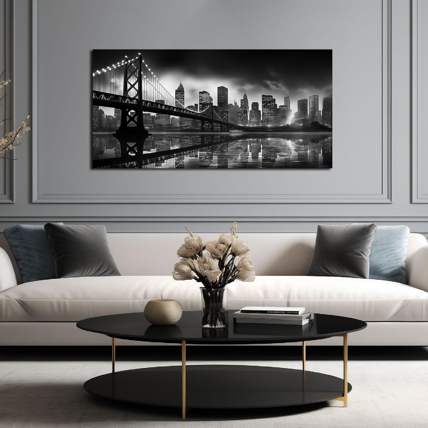 Brooklyn Bridge Canvas Wall Art for Bedroom Black and White City Wall Decor for Living Room Office Wall Art Decor 24 x 48 Inch