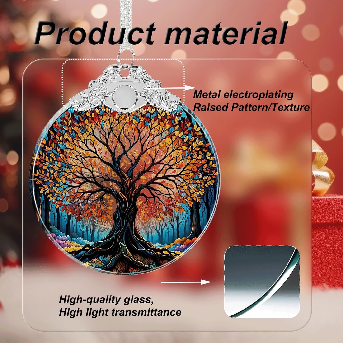 Tree of Life Stained Glass Christmas Ornament - Hanging Ornaments for Christmas Tree Decorations -Holiday Keepsake Present Exchange Idea -2