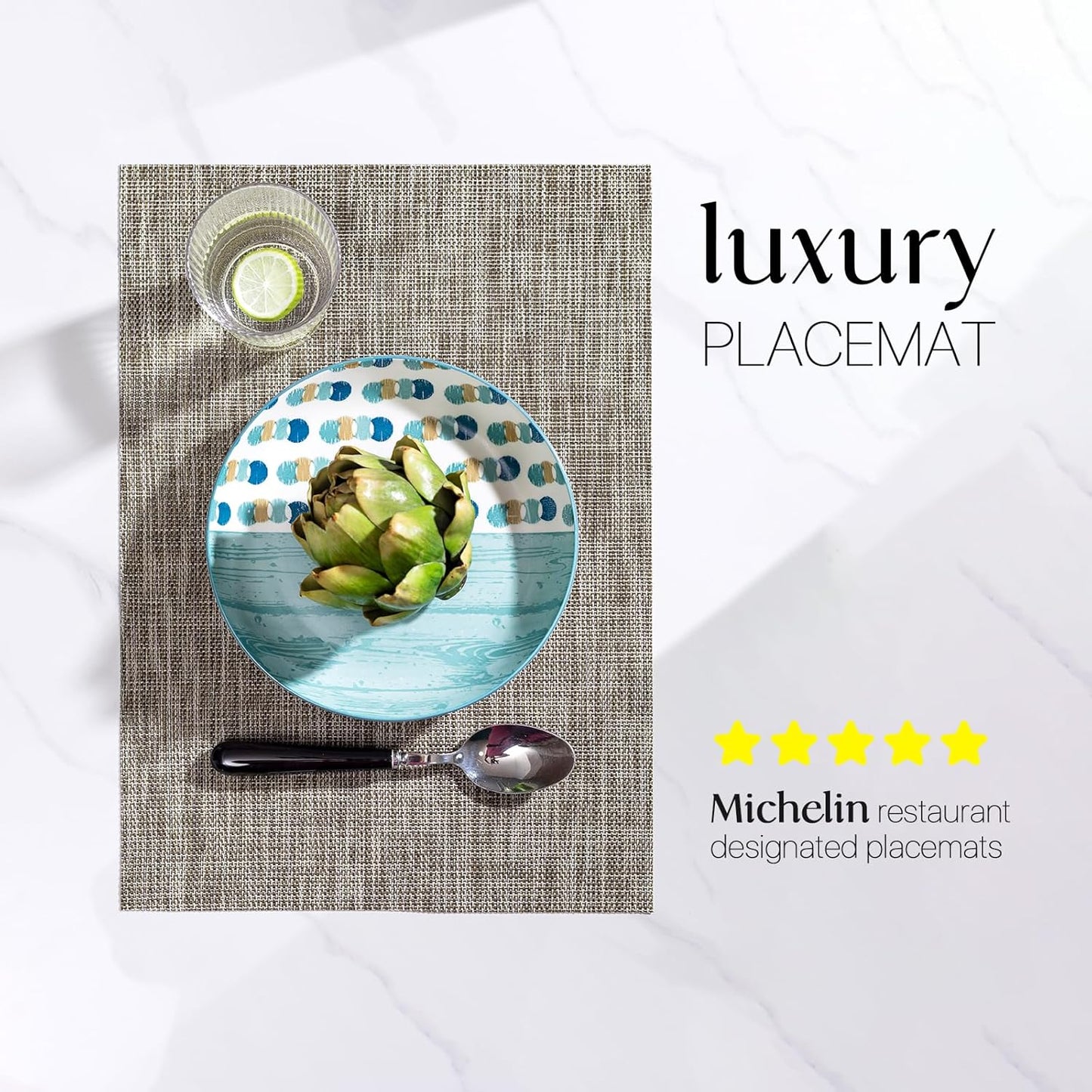 LEXMORE Placemats Set of 4 Vinyl/Plastic Woven Place Mats for Kitchen Table Indoor/Outdoor Washable Placemat Wipeable Dining Table Mats(Cappuccino)