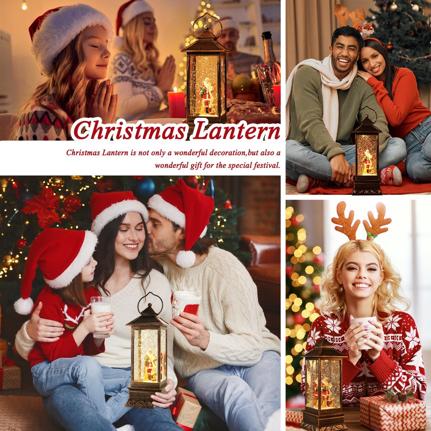 House & Garden Decoration,Christmas Lantern with 8 Pieces of Music,Sparkling Crystal Keep Circling Around The Snowman Families Music Box as a (Santa Claus)