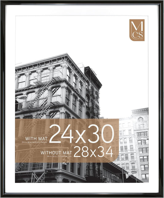 MCS Trendsetter 28x34 Matted Poster Frame with 24x30 Picture Display, Black Vertical & Horizontal Wall Hanging Large Picture Frame for Photos & Posters (1-Pack)