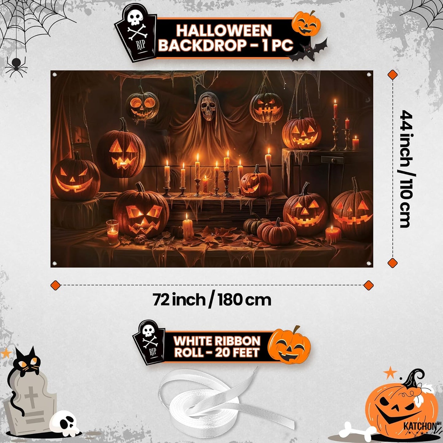 KatchOn XtraLarge Spooky Backdrop - 72x44 Inch | Halloween Photo Backdrop & Banner for Party Decorations