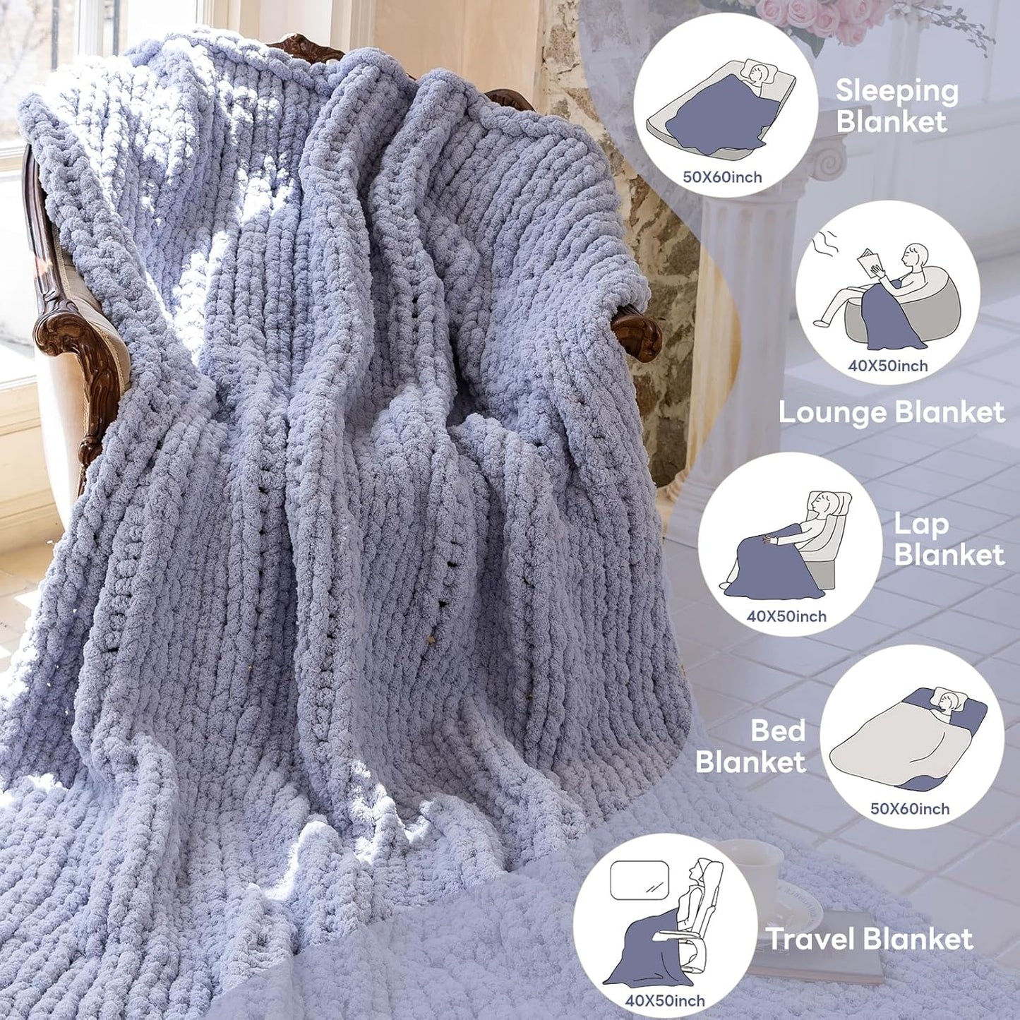 Chunky Knit Blanket - Luxury Soft Cozy 60 * 80 Throw Blanket,100% Woven Blanket Rope Knot Throw Blanket for Couch, Sofa, Home Decor, Gift - Machine Washable（Grey）