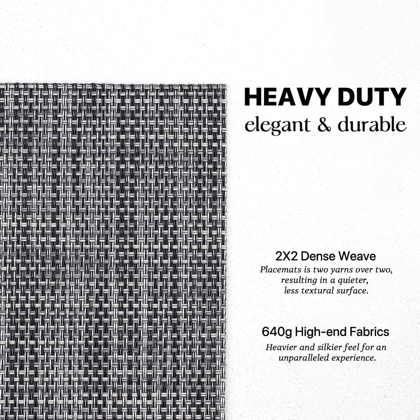 LEXMORE Placemats Set of 4 Vinyl/Plastic Woven Place Mats for Kitchen Table Indoor/Outdoor Washable Placemat Wipeable Dining Table Mats(A-Dark Gray)