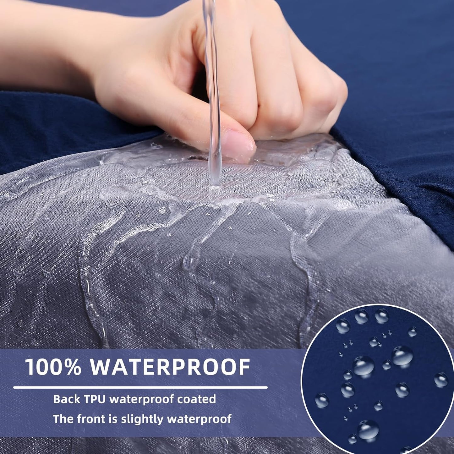 hyha Waterproof Couch Cushion Covers, Stretch Sofa Couch Seat Slipcover for Dog Washable, Non-Slip Waterproof Outdoor Cushion Covers for Patio Furniture Replacement (2 Pieces, Navy)