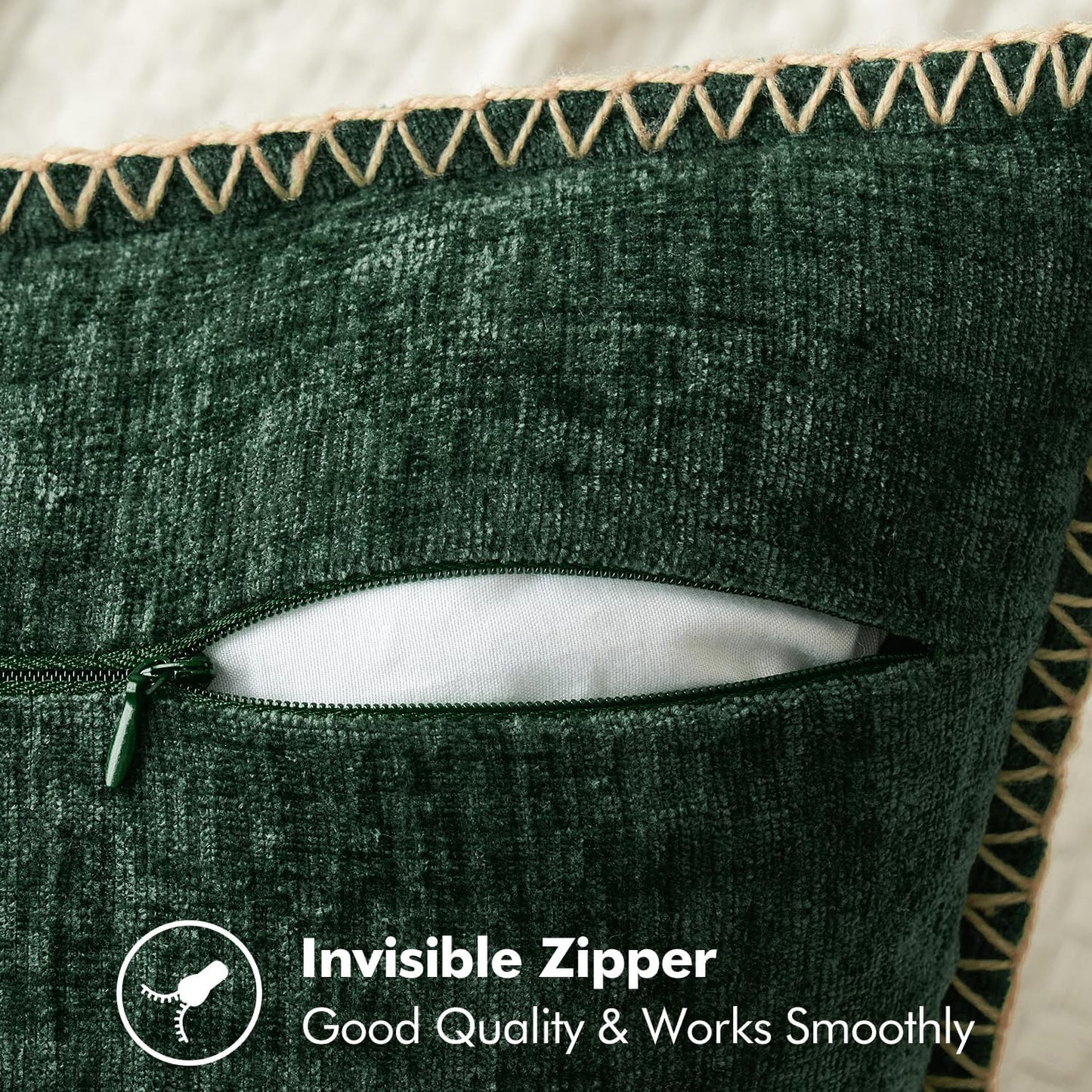 MIULEE Pack of 2 Christmas Pillow Covers 24x24 Inch Dark Green Farmhouse Decorative Throw Pillow Covers with Stitched Edge Soft Chenille Solid Dyed Couch Pillow Covers for Sofa Bed Living Room