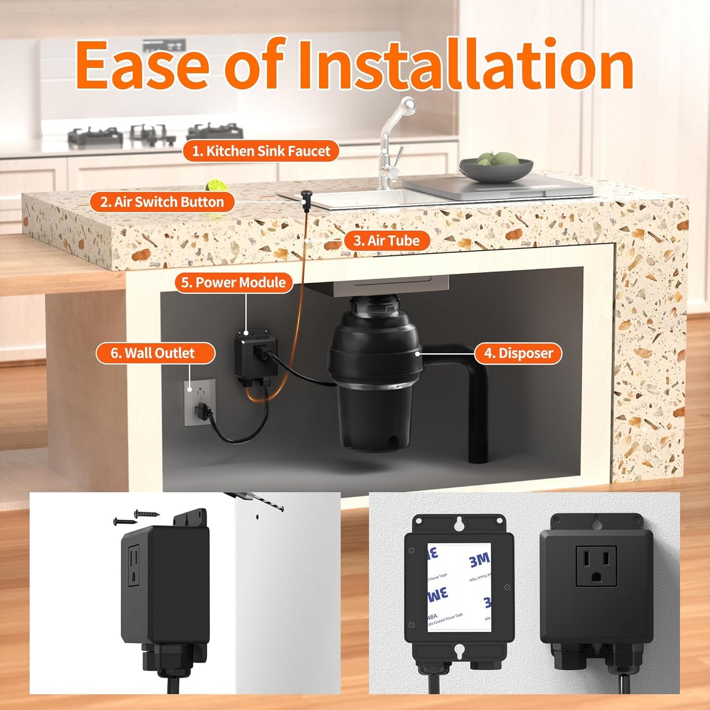 Joinfworld Garbage Disposal Air Switch Kit Waterproof Garbage Disposal Button Kit with Long Garbage Disposal Switch Oil Rubbed Bronze - UL Listed