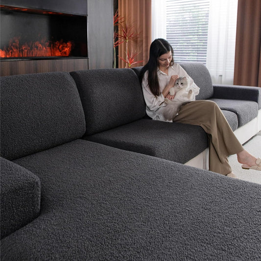 Couch Cushion Covers for Sectional Sofa, Stretch Soft Sofa Slipcovers Washable Wear-Resistant Universal Furniture Protector for Living Room(1 Piece Loveseat Cover, Dark Gray)
