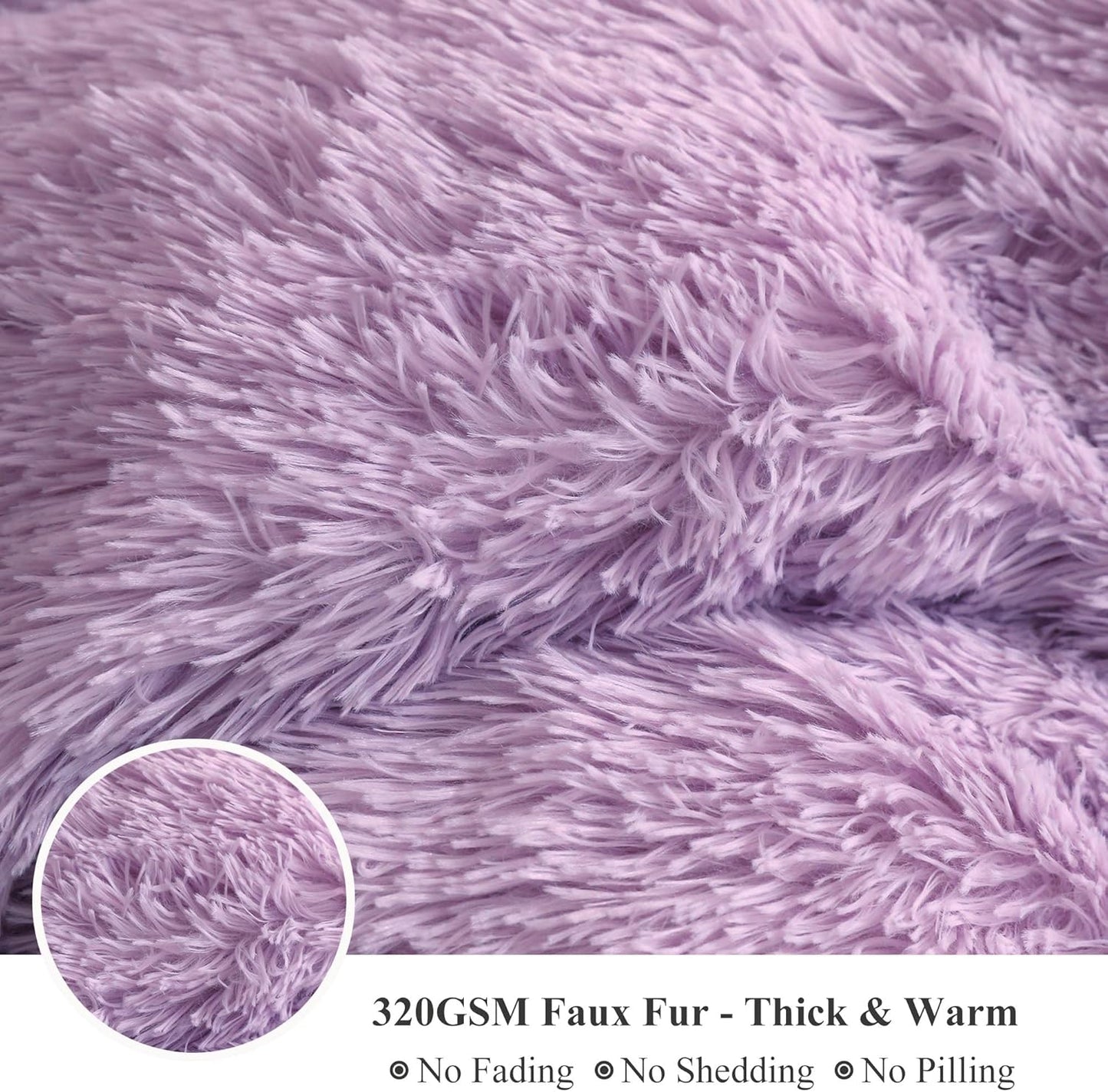 XeGe Luxury Faux Fur Throw, Light Purple Soft 50x60 Fluffy Blanket, Shaggy Plush Decorative Couch Throw, Cute Furry Fuzzy Office Lap Blanket for Bedroom Living Room Lavender