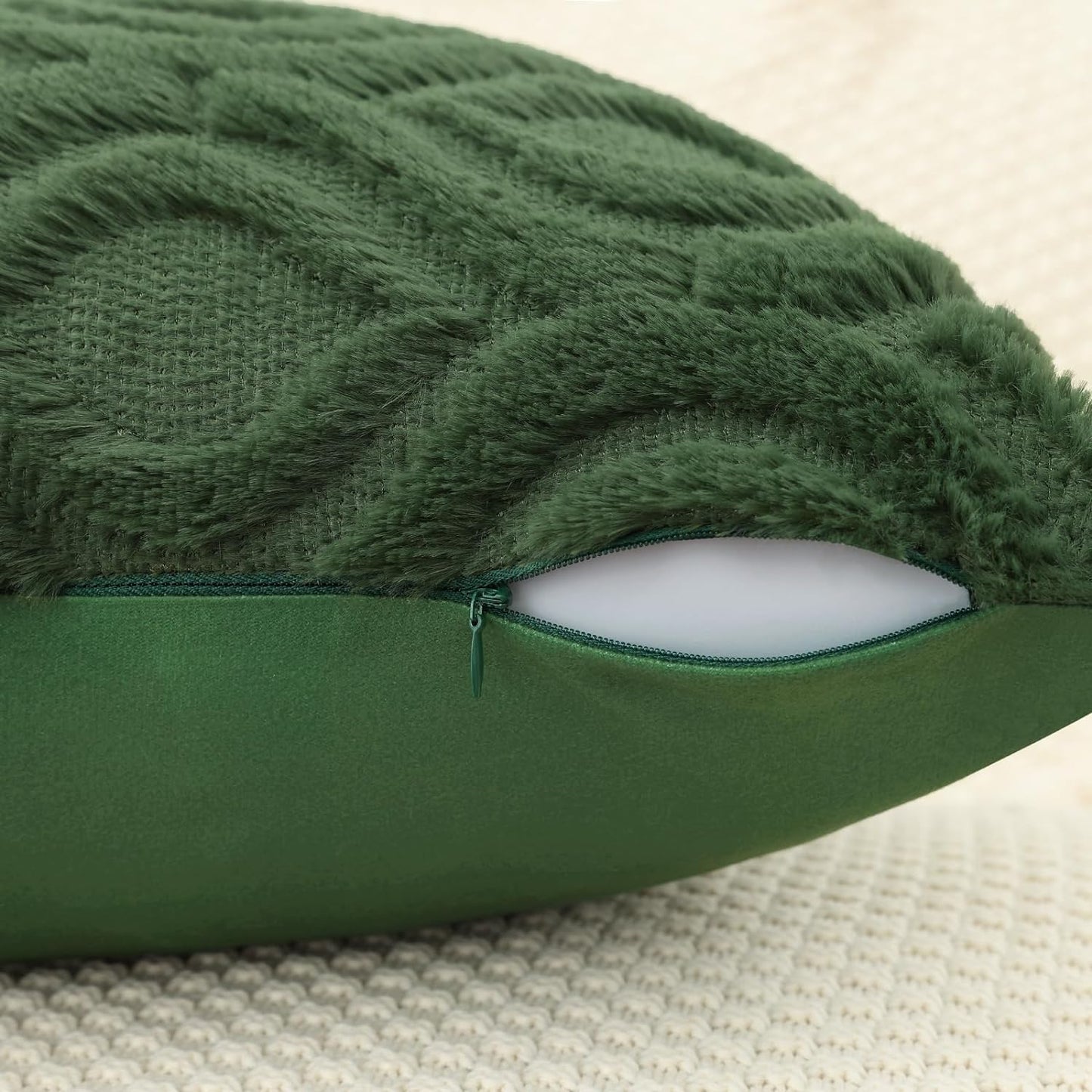 decorUhome Throw Pillow Covers 16x16 Inch Set of 2, Soft Plush Decorative Faux Fur Forest Elf Solid Couch Pillow Covers, Accent Farmhouse Neutral Square Euro Pillow Cases for Sofa Bed Living Room