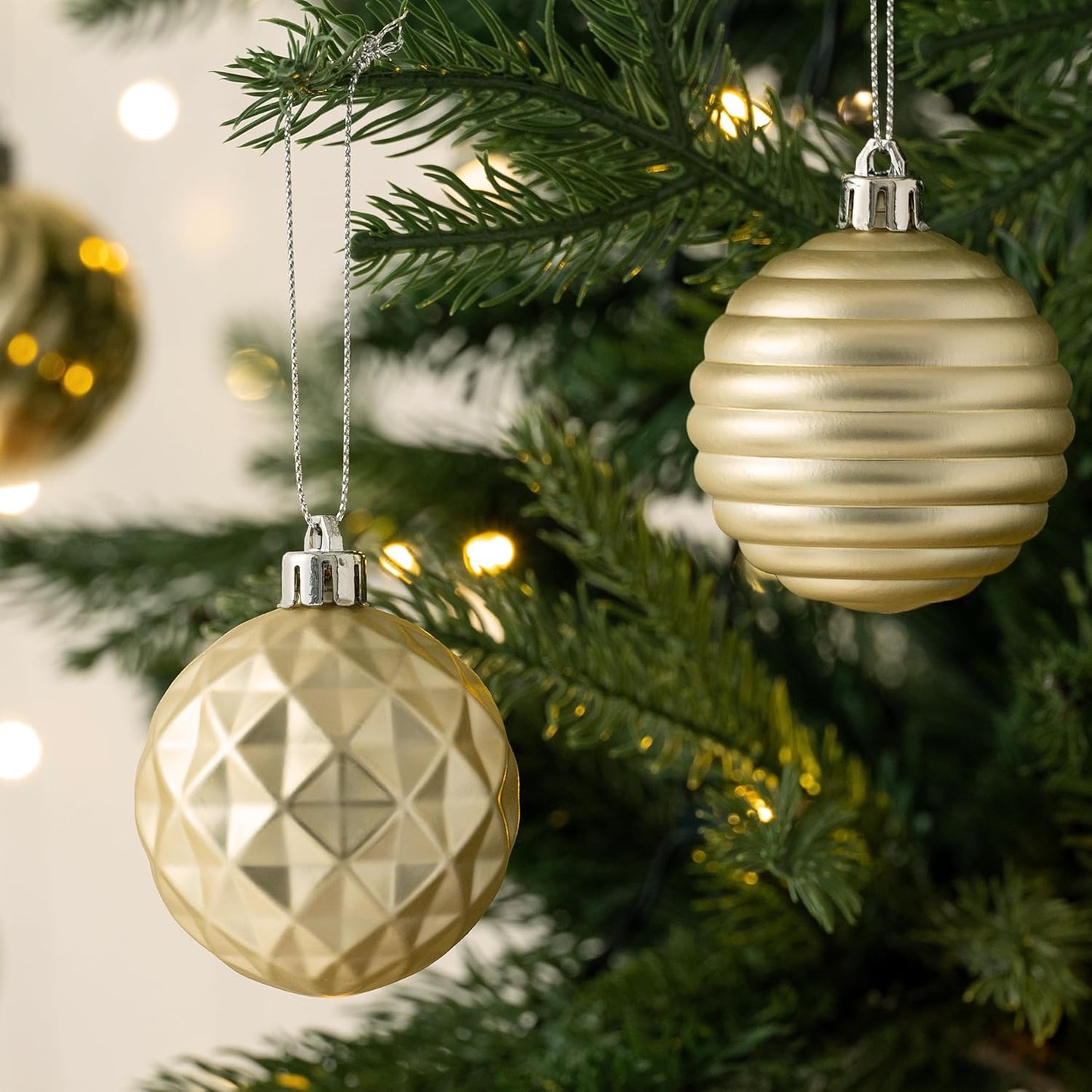 Valery Madelyn Christmas Ornaments Tree Decorations Set for Fall Halloween, 24ct White Gold Shatterproof Ball Ornaments, 2.36" Hanging Ornament Bulk for Xmas Holiday Party Decor