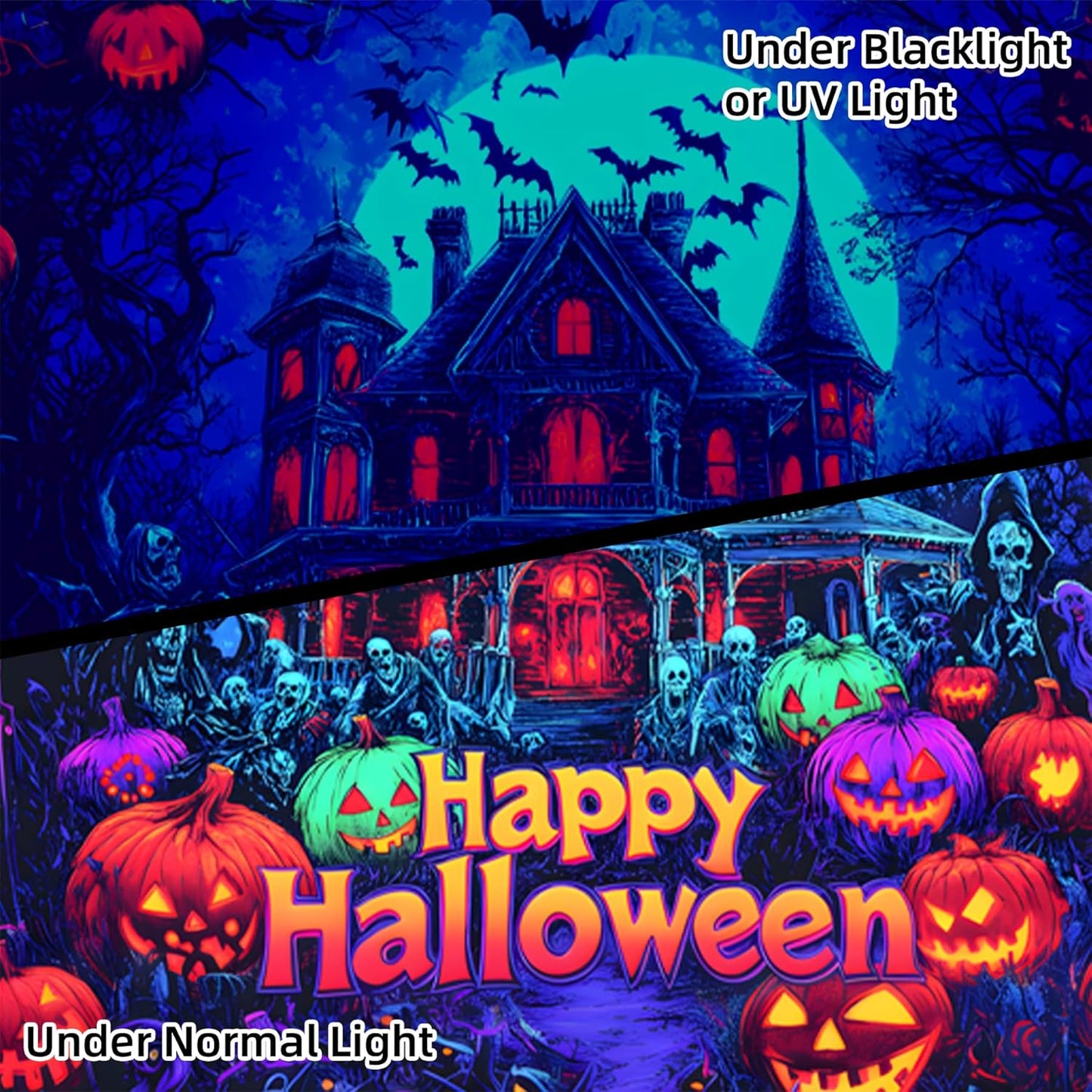 Halloween Tapestry, Blacklight Tapestry for Halloween Party Decor Hanging Tapestries Backdrop Wall Art Poster for Bedroom Dorm 79x59in