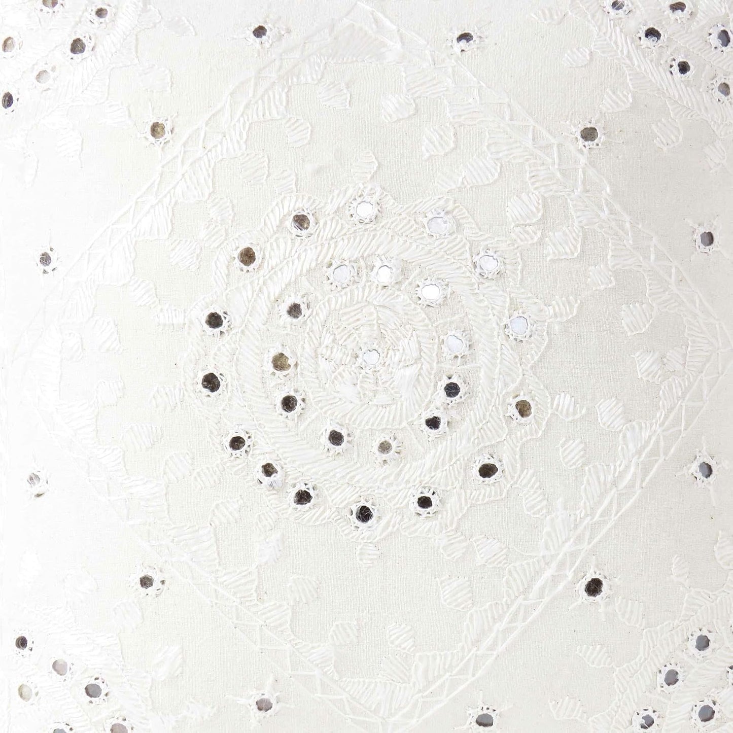 Eyes of India Embroidered Decorative Boho Throw Pillow Cover with Mirrors, Handmade Bohemian Accent Cushion Case for Sofa Couch Bedroom Living Room (White, 24" x 24")