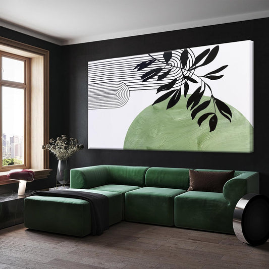 TAIJXAGSG Large Boho Green Wall Art For Living Room Century Modern Canvas Art Wall Decor Picture Painting Aesthetics Botanical Abstract Art Prints Bedroom Office Wall Hanging Decor 29x58 In