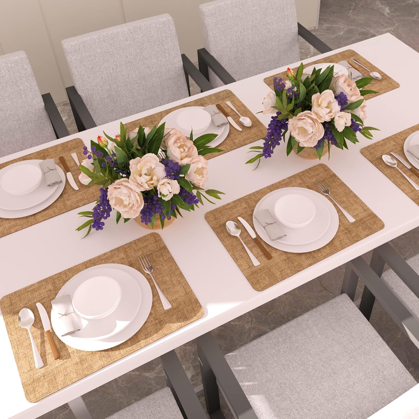 Maxpearl 8-Piece PU Leather Placemats – Durable, Heat Resistant & Wipeable Table Mats, Non-Slip and Waterproof Dining Place Mats for Kitchen or Patio Table, 17x12 Inches, Brown