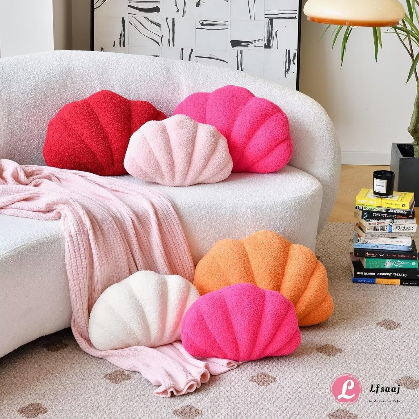 Pink Seashell Throw Pillows, Shell Shaped Throw Pillows, 18 Inch Soft Home Decorative Pillow Plush Cushion for Bed Couch Living Sofa Room Decor Accent Throw Pillow (Pink 18Inch)