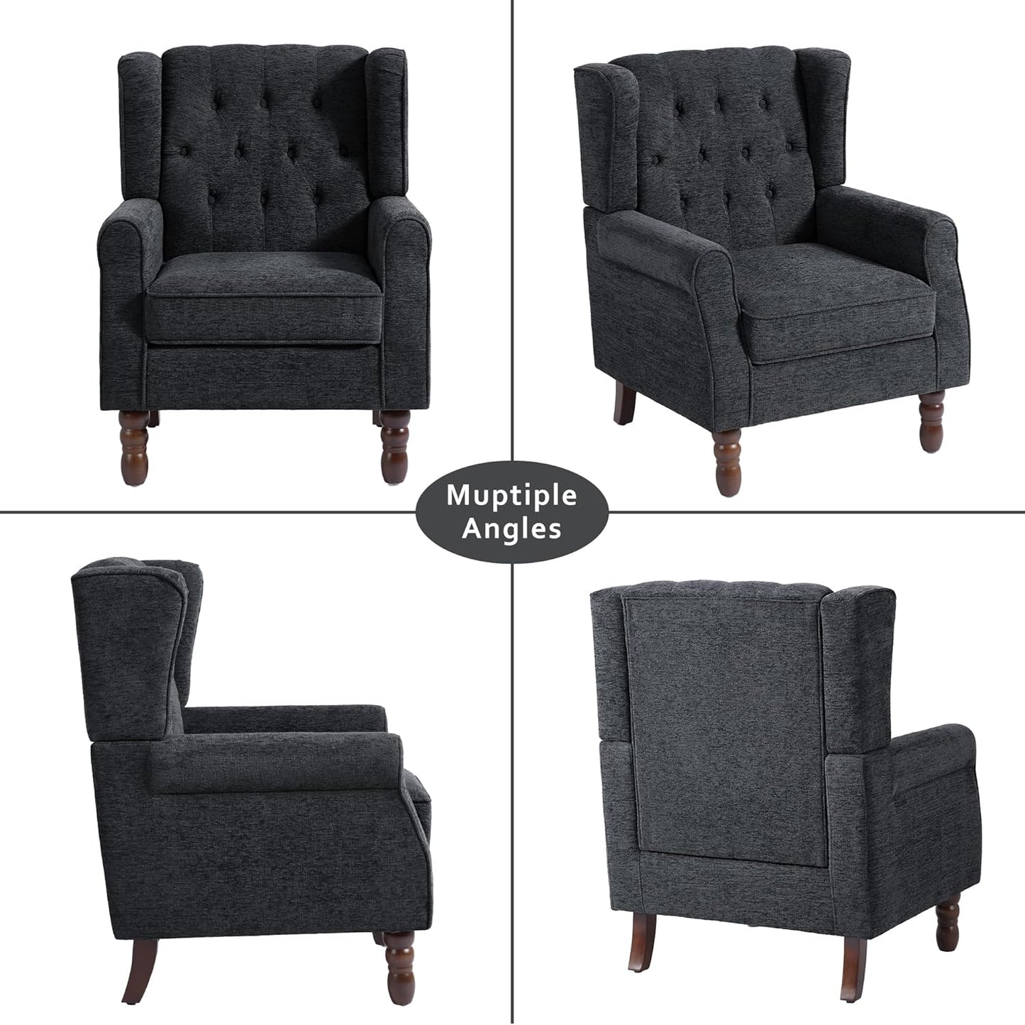 Lumibee High Back Accent Chair Set of 2,Upholstered Wingback Armchair with Solid Wood Legs for Small Spaces,Comfy Single Sofa Chair for Living Room,Bedroom,Office-Black Blue