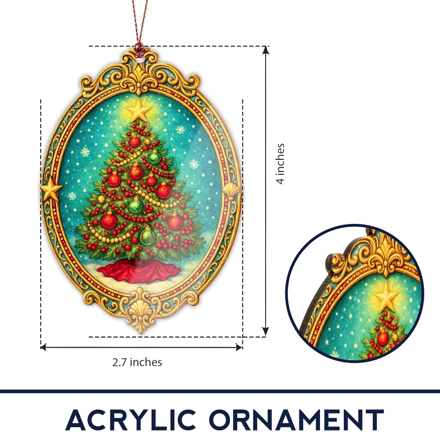 Christmas Tree Ornament – Holiday Decor | Classic Ornament + Family Keepsake – Christmas Ornament 2025 – Suncatcher Effect Stained Glass Window Hanging – Car Hanging Decoration