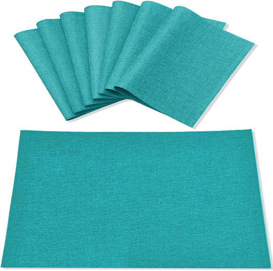 Cloth Placemats Set of 8, Linen Type Fabric Placemats Machine Washable Heat Resistant Placemats Wrinkle Free Thick Polyester Kitchen Place Mats for Dining Table (Teal Blue)